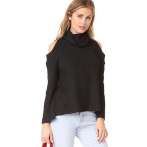 JOA Black Ribbed Cold Shoulder Turtleneck Sweater